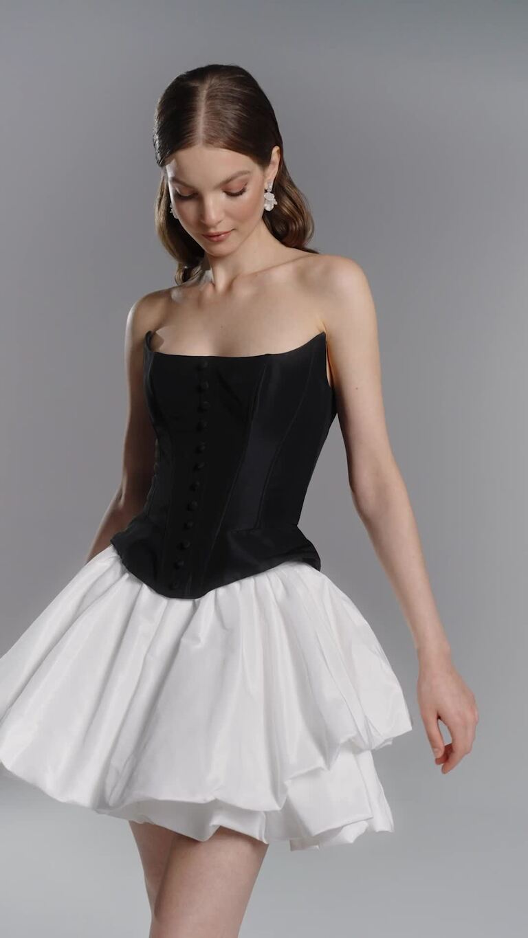 Amira Mini Black Corset Dress with Ivory Skirt