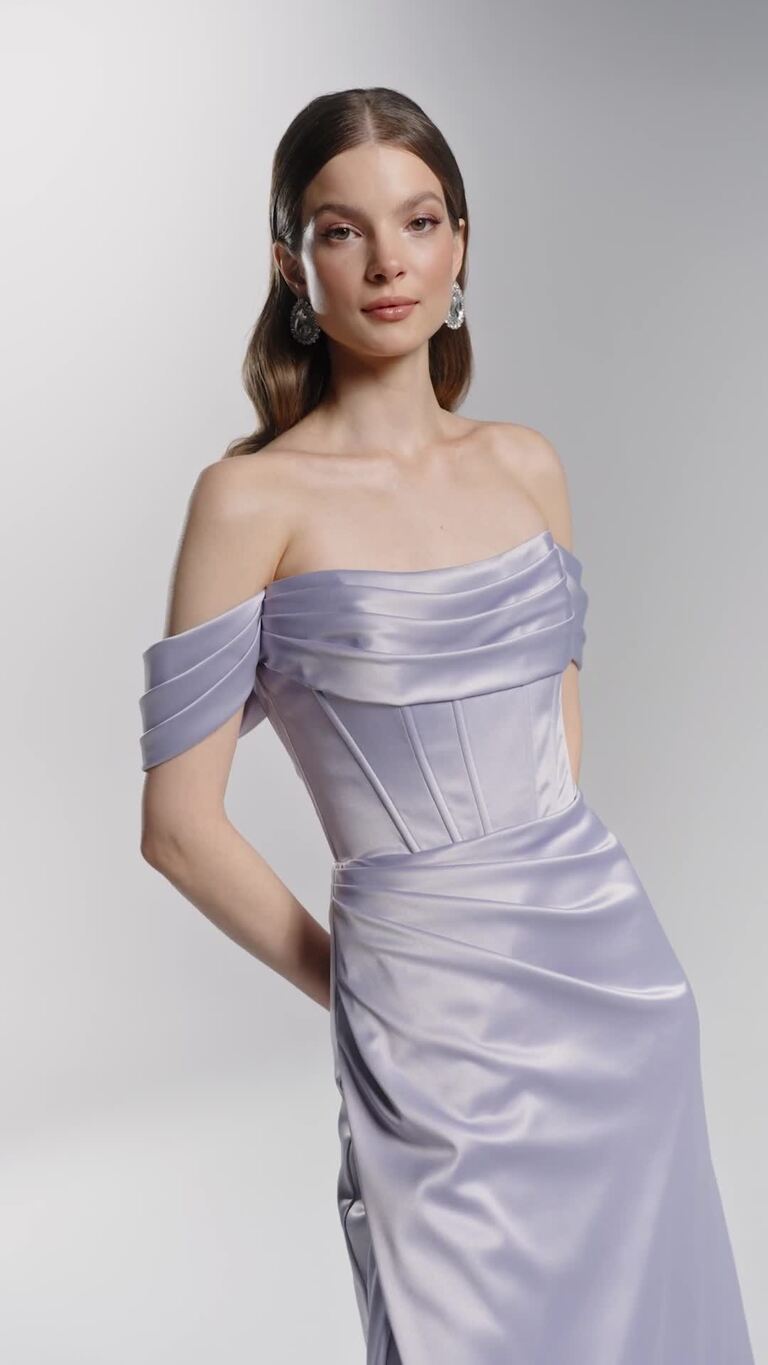 Riley Lavender Satin Gown with Lace-Up Back