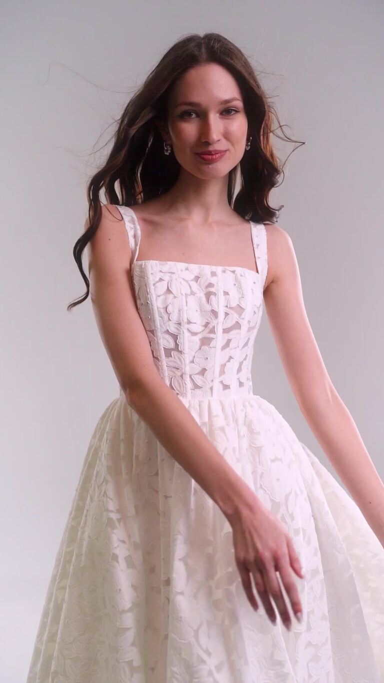 Ruta Square Neck Floral Lace A-Line Wedding Dress