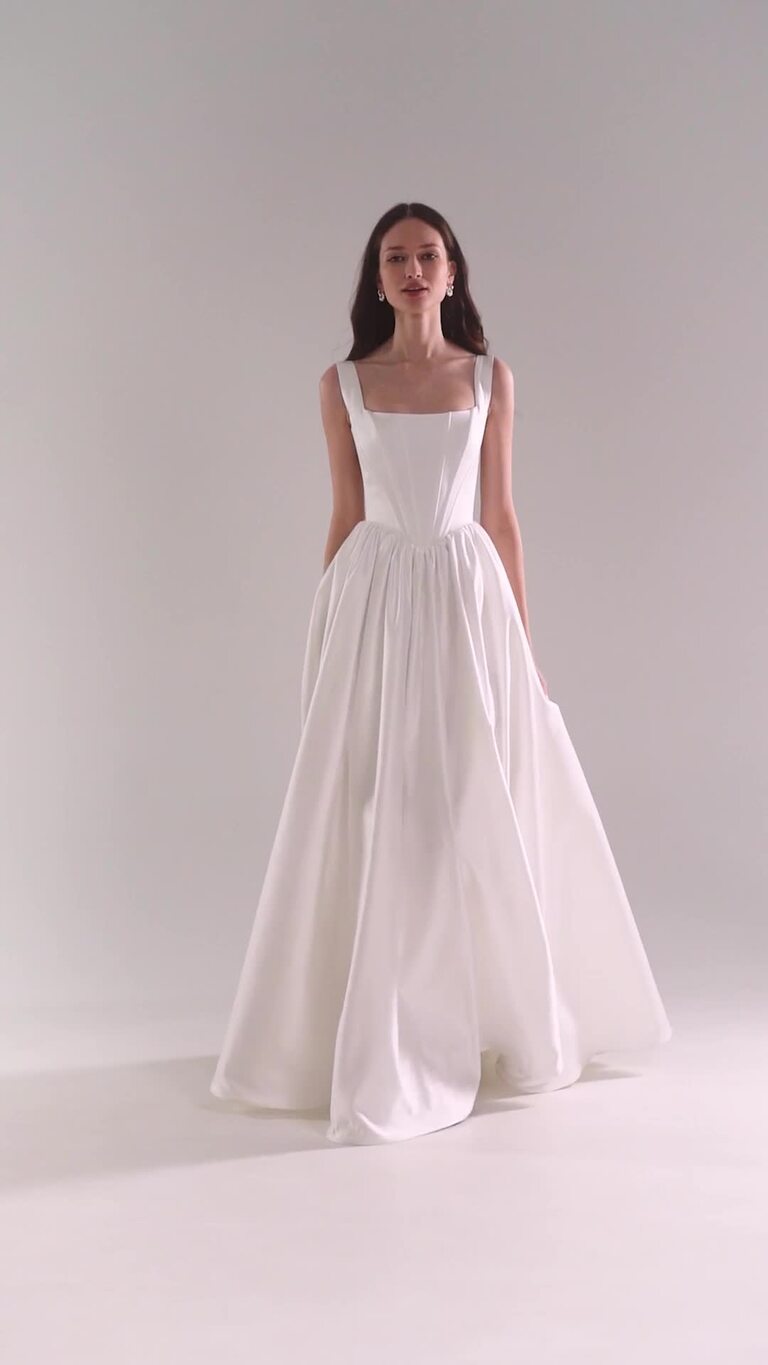 Casia Basque Waist Satin A-Line Dress with Pockets