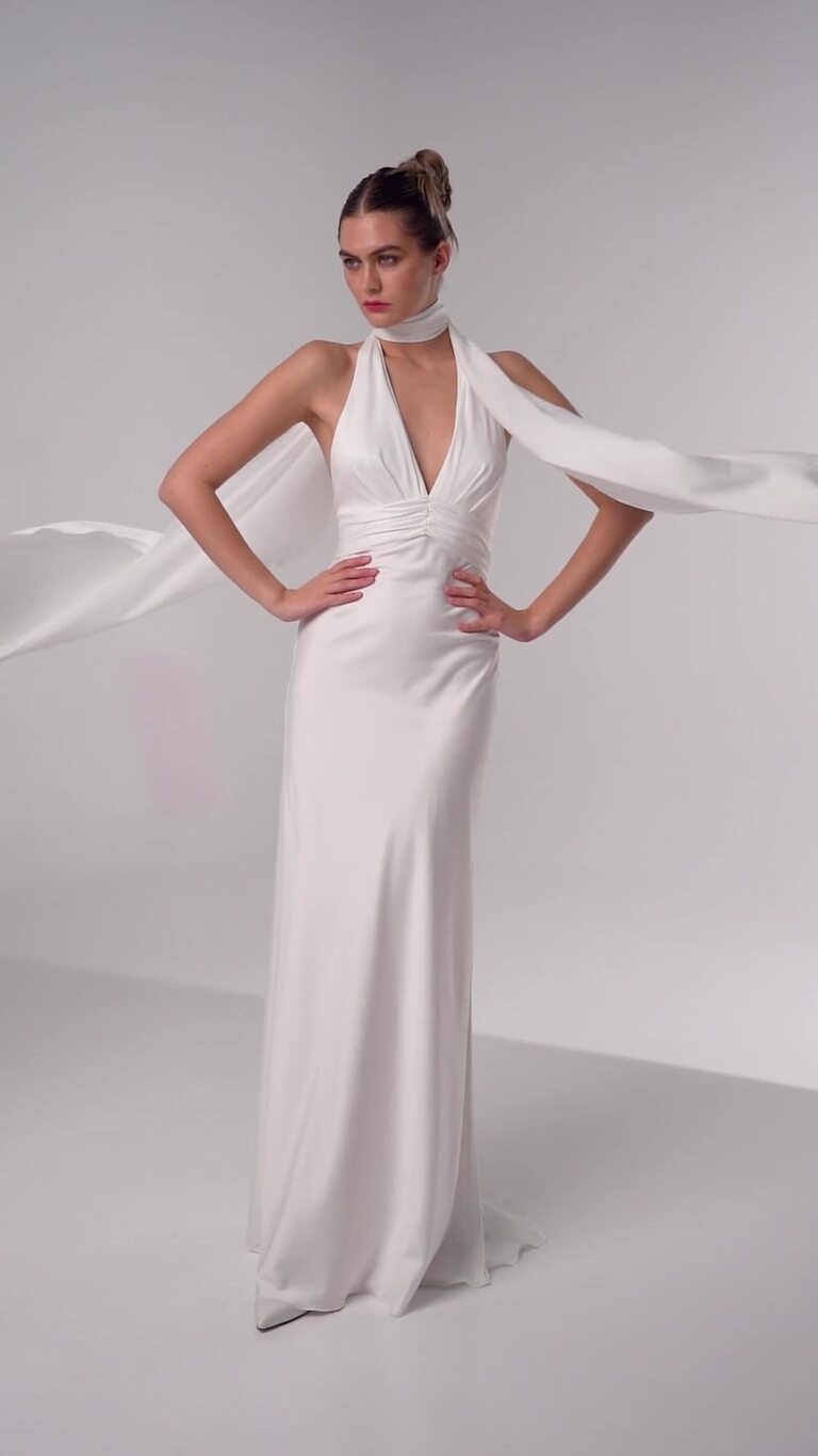 Athena Silk Satin Slip Wedding Dress with Shawl