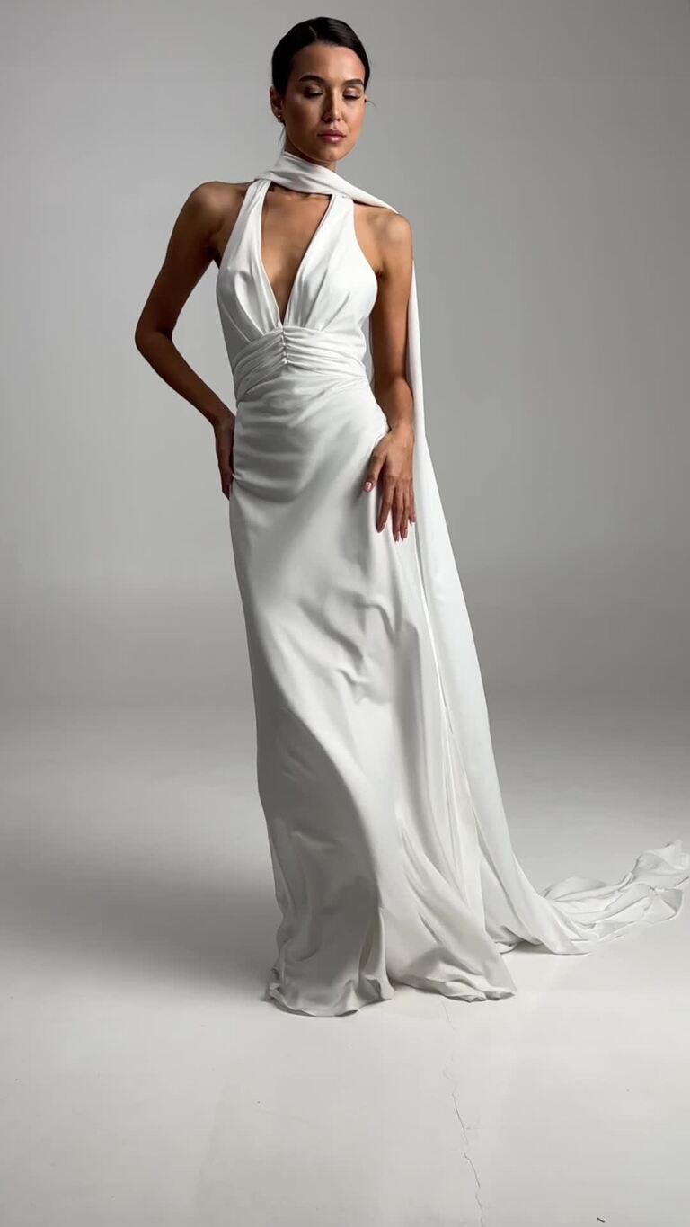 Athena Silk Satin Slip Wedding Dress with Shawl