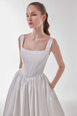 Casia Basque Waist Satin A-Line Dress with Pockets preview photo # 17