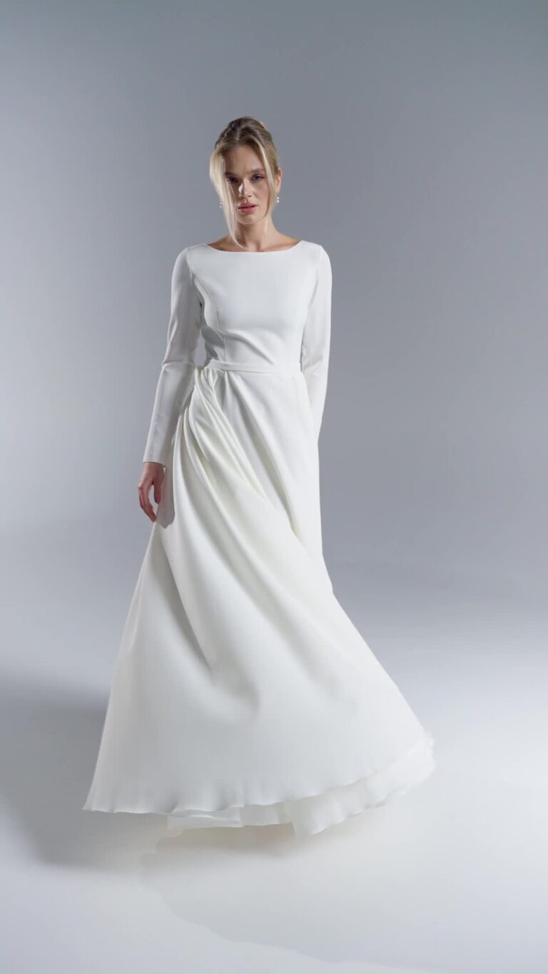 Adria Boat Neck Crepe A-Line Dress with Pockets