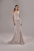 Prima Sleeveless Beige Lace Gown