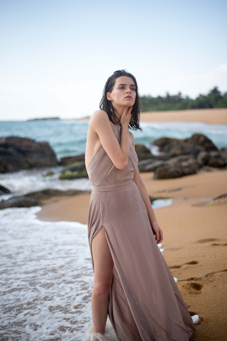 Ash Silk Backless Halter Dress