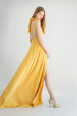 Yellow Silk Backless Halter Dress