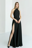Black Silk Backless Halter Gown
