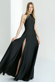 Black Silk Backless Halter Gown preview photo # 2