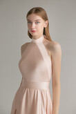 Peach Silk Backless Halter Dress preview photo # 6