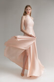 Peach Silk Backless Halter Dress