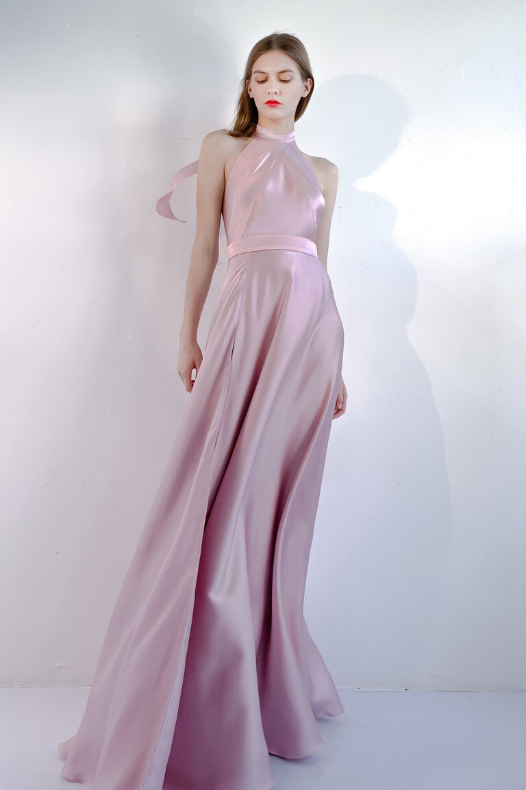 Powder Pink Silk Halter Dress