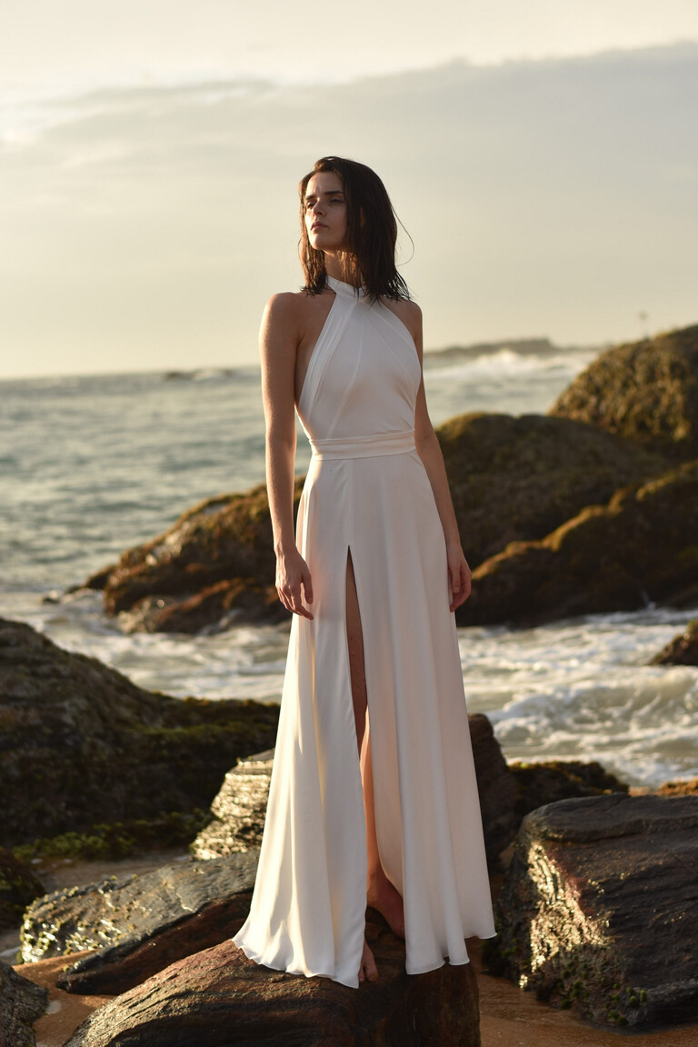 Ivory Silk Backless Halter Dress