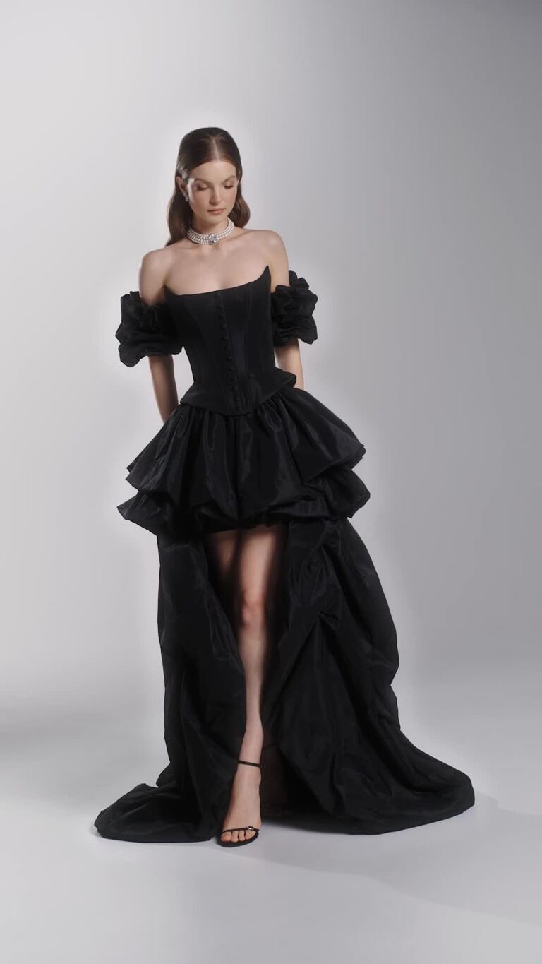 Amber Black High-Low Evening Gown