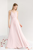 Powder Pink Chiffon Halter Open Back Dress preview photo # 3