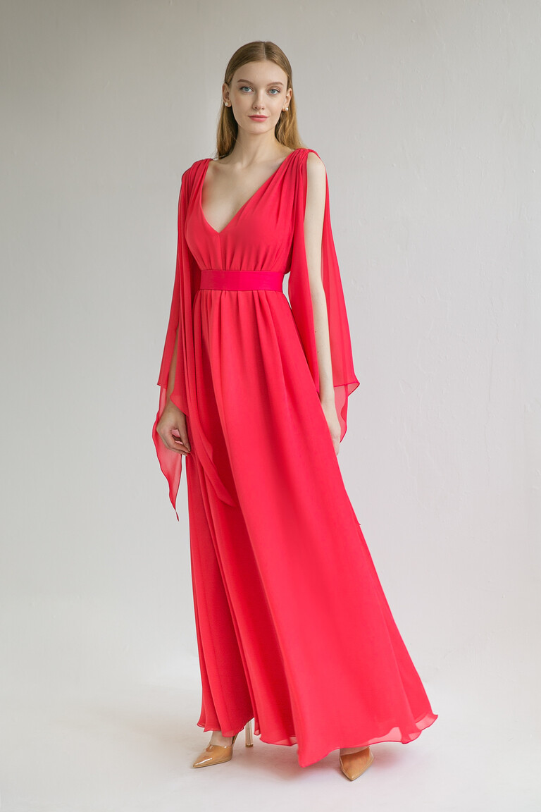 Joan red chiffon formal dress