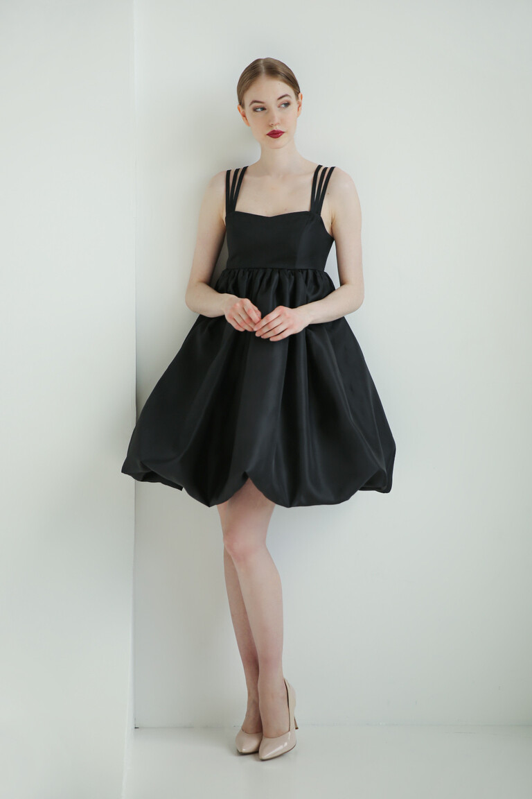 Short Black Organza Babydoll Dress Leoni