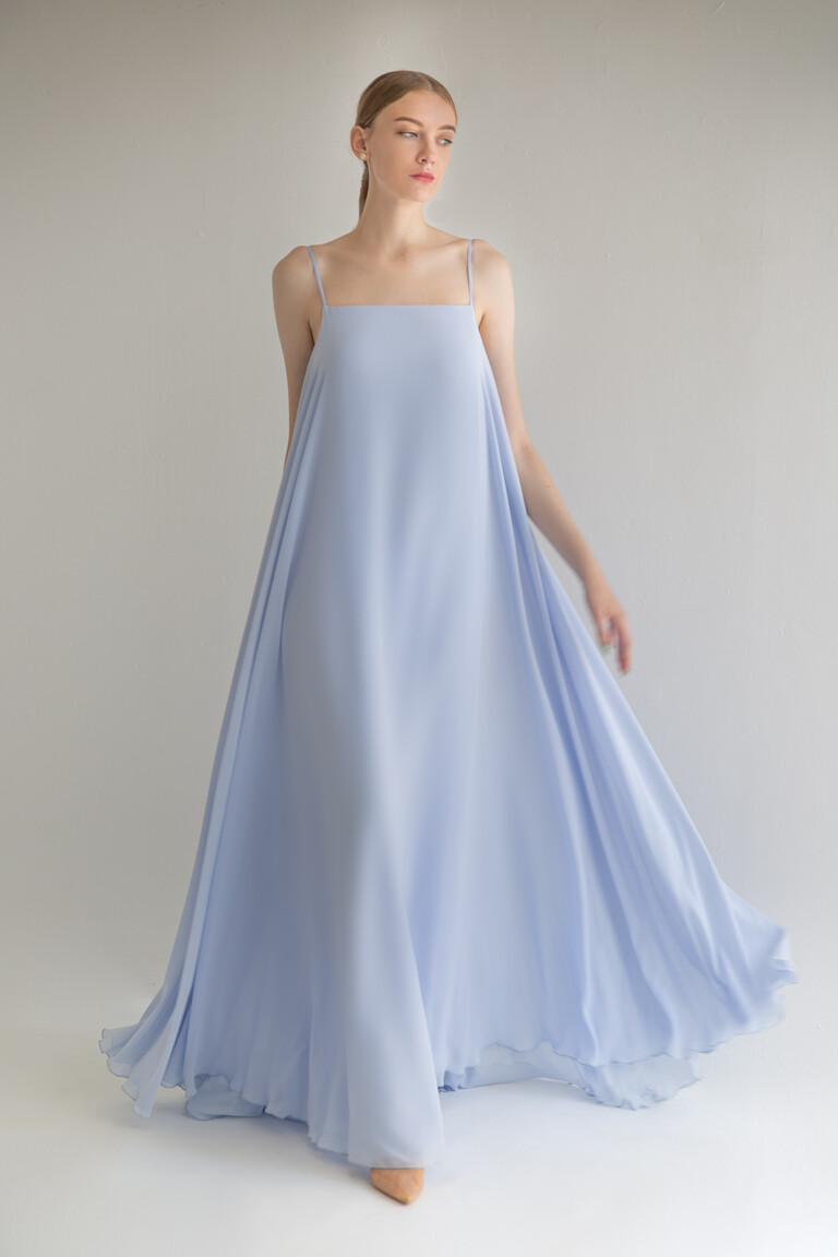 Isa Light Blue Flowy Chiffon Dress