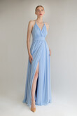 Light Blue Chiffon Halter Open Back Dress preview photo # 1
