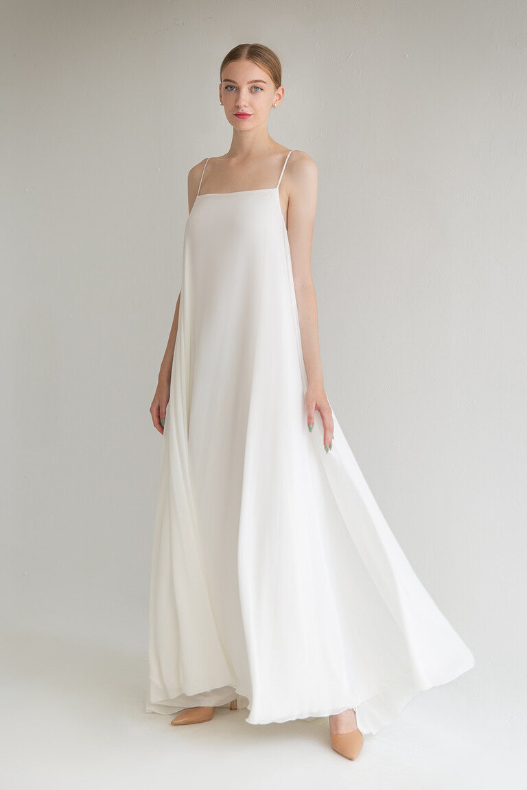 Isa Ivory Flowy Chiffon Dress