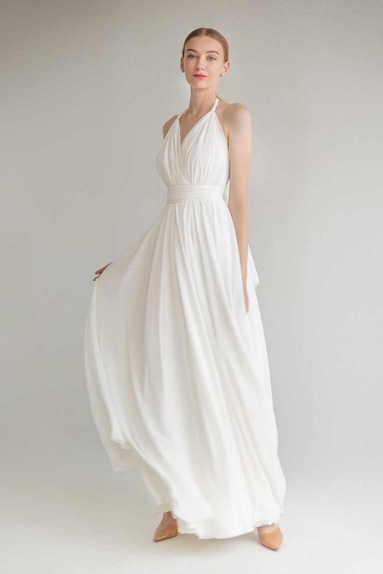 Ivory Chiffon Halter Open Back Dress