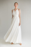 Ivory Chiffon Halter Open Back Dress preview photo # 3
