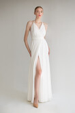 Ivory Chiffon Halter Open Back Dress preview photo # 5