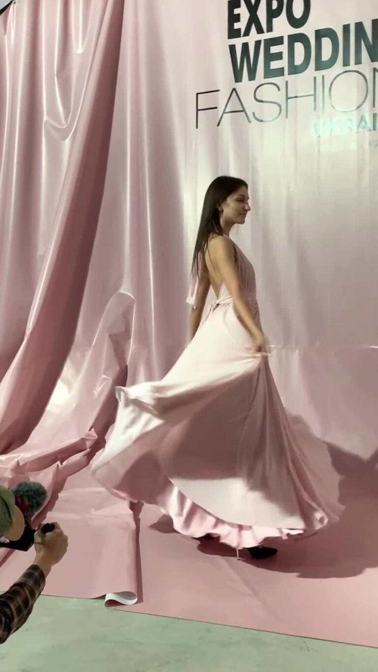 Powder Pink Chiffon Halter Open Back Dress