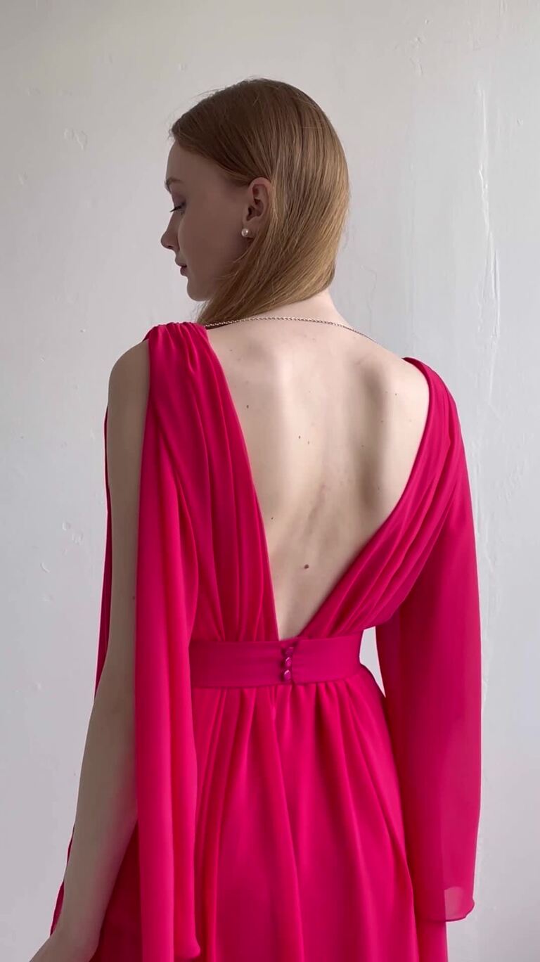 Joan red chiffon formal dress