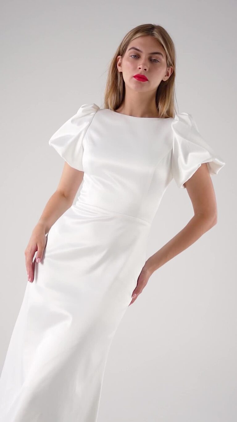 Audrey-1 Ivory Satin Midi Dress