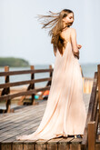Isa Peach Flowy Chiffon Dress preview photo # 3
