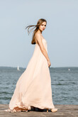 Isa Peach Flowy Chiffon Dress
