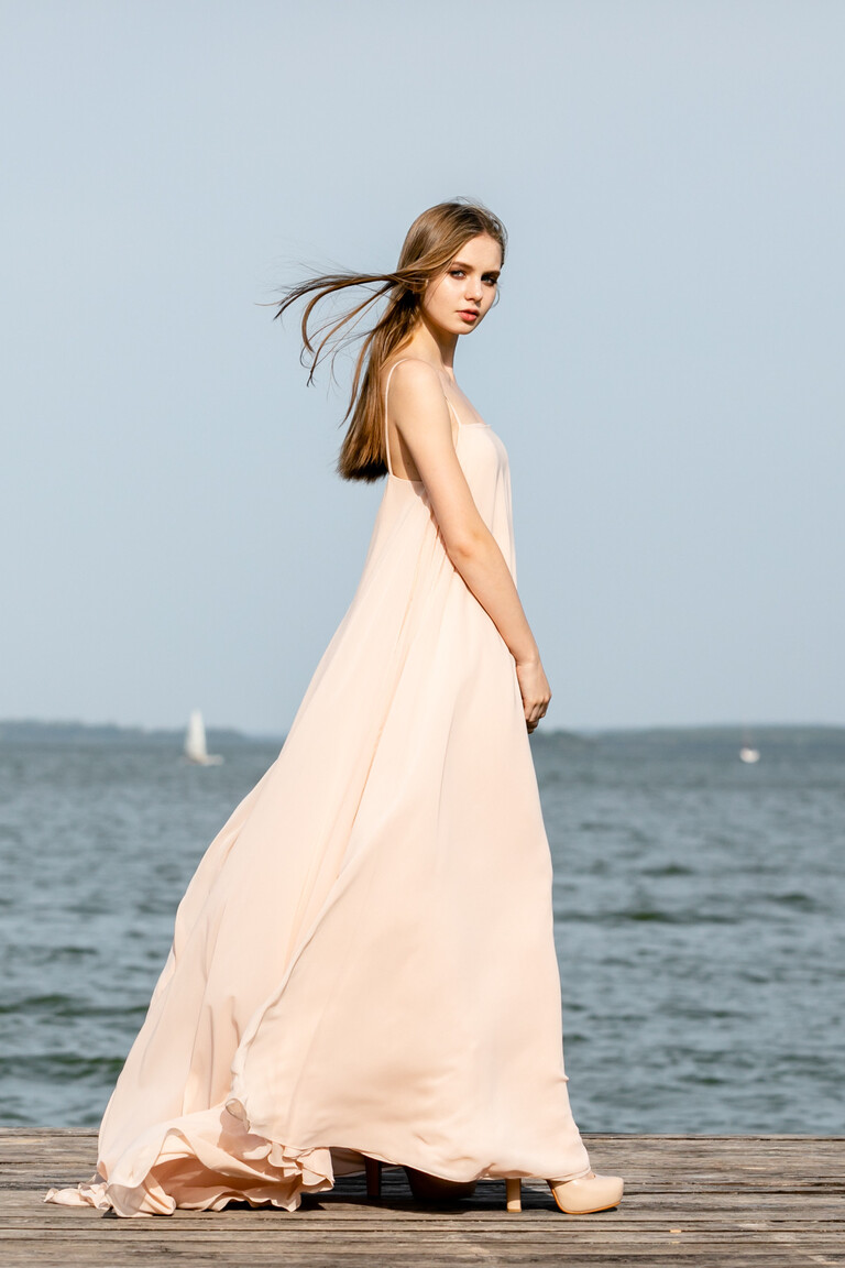 Isa Peach Flowy Chiffon Dress
