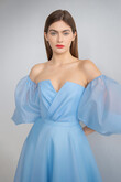 Grace midi & sleeves preview photo # 2 Grace Blue Midi Dress with Puff Sleeves preview photo # 2