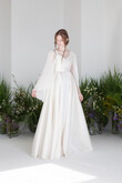 Edite Boho Satin Bridal Gown with Chiffon Cape Sleeves preview photo # 5