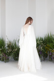Edite Boho Satin Bridal Gown with Chiffon Cape Sleeves preview photo # 6
