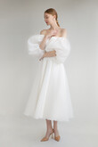 Grace Ivory Midi Dress with Puff Sleeves preview photo # 4