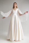 Edite Boho Satin Bridal Gown with Chiffon Cape Sleeves preview photo # 1