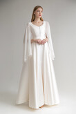 Edite Boho Satin Bridal Gown with Chiffon Cape Sleeves preview photo # 2