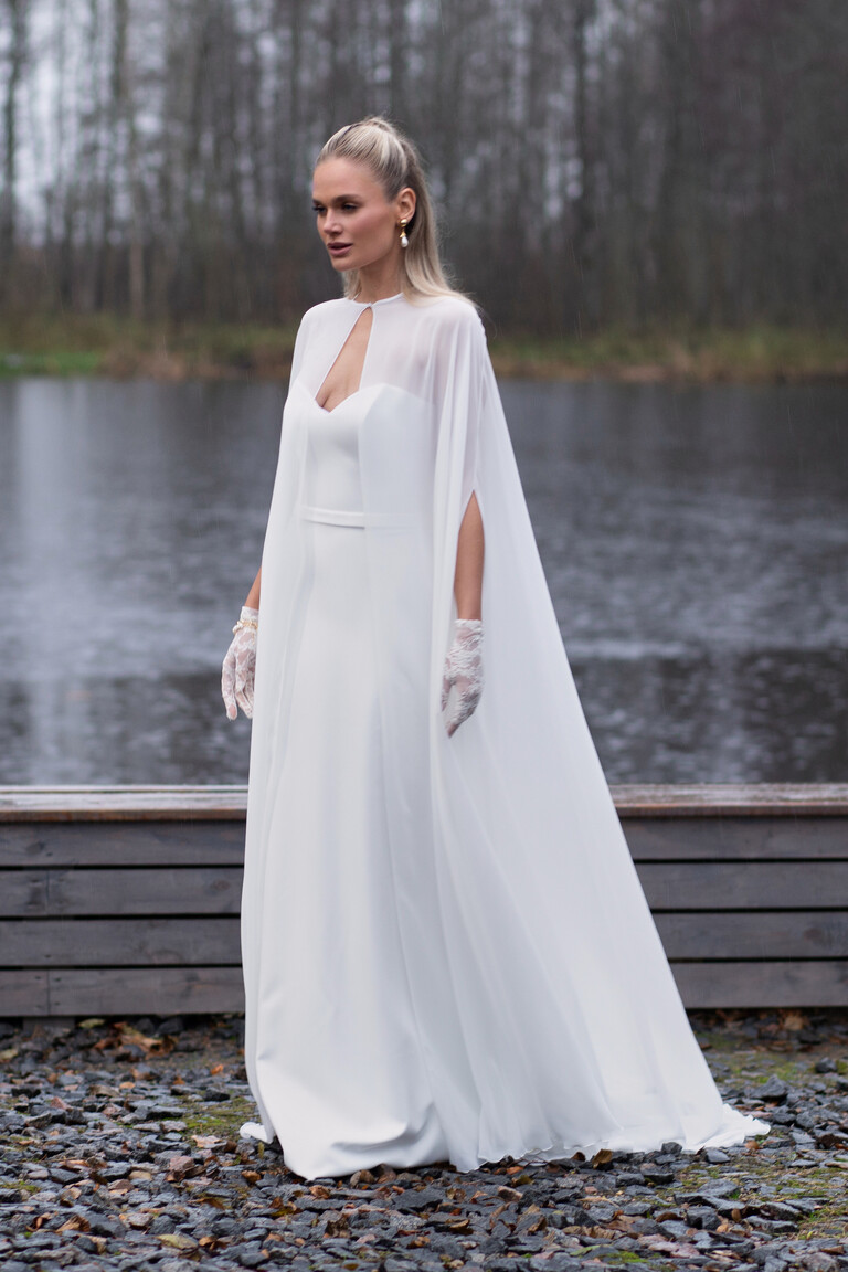 Cape Veid Long Ivory Chiffon Bridal Cape Veid