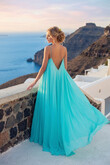 Isa Tiffany Blue Flowy Chiffon Dress preview photo # 3