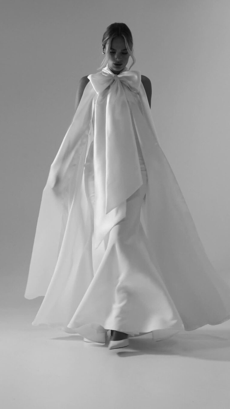 Cape Casey Ivory Long Bridal Cape with Bow