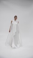 Cape Casey Ivory Long Bridal Cape with Bow preview video # 9