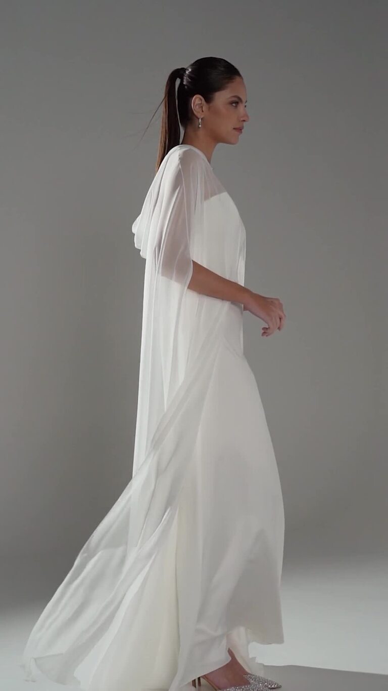 Cape Veid preview video # 4 Long Ivory Chiffon Bridal Cape Veid