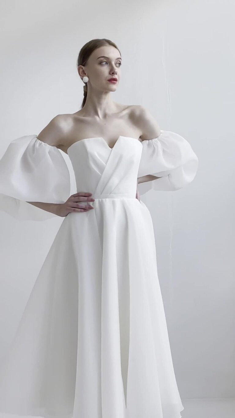 Grace Ivory Midi Dress with Puff Sleeves