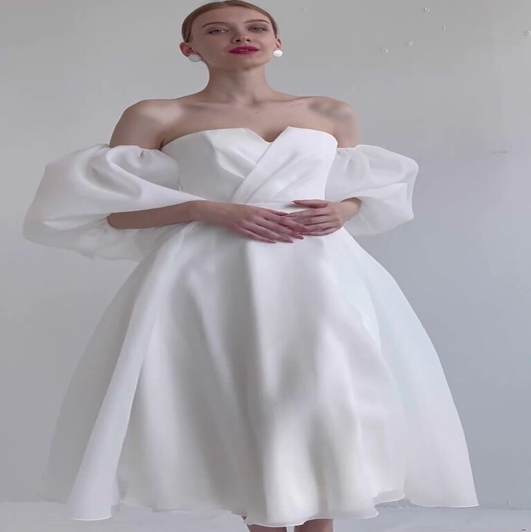 Grace Ivory Midi Dress with Puff Sleeves