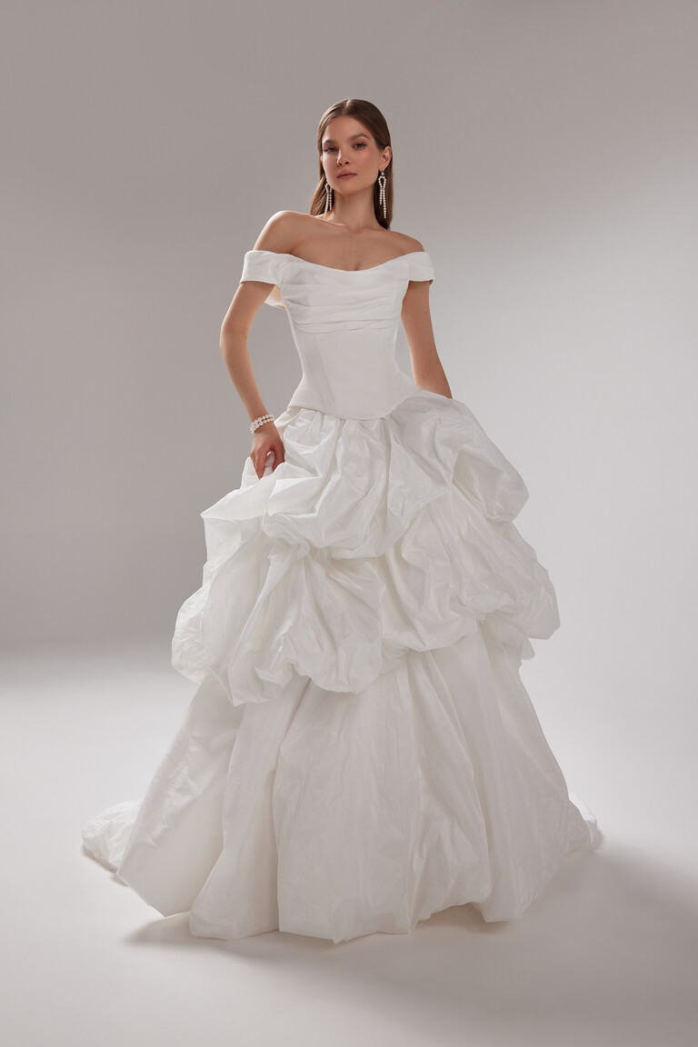 Paradise Ruffled Taffeta Off-Shoulder Wedding Dress