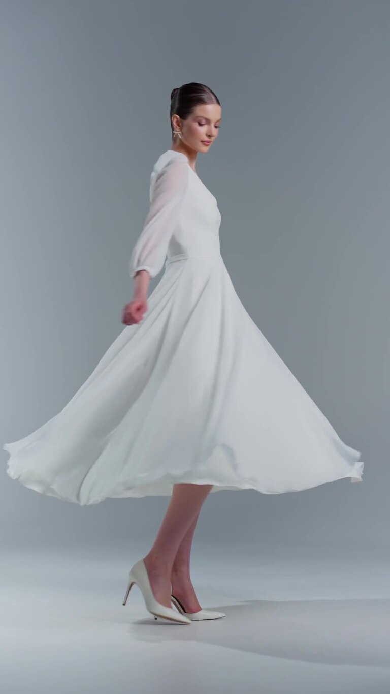 Modest A-Line Midi Bridal Gown Valerie