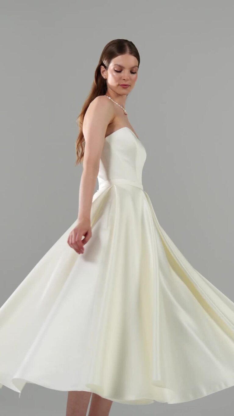 Lizzie Strapless Satin Midi Wedding Dress