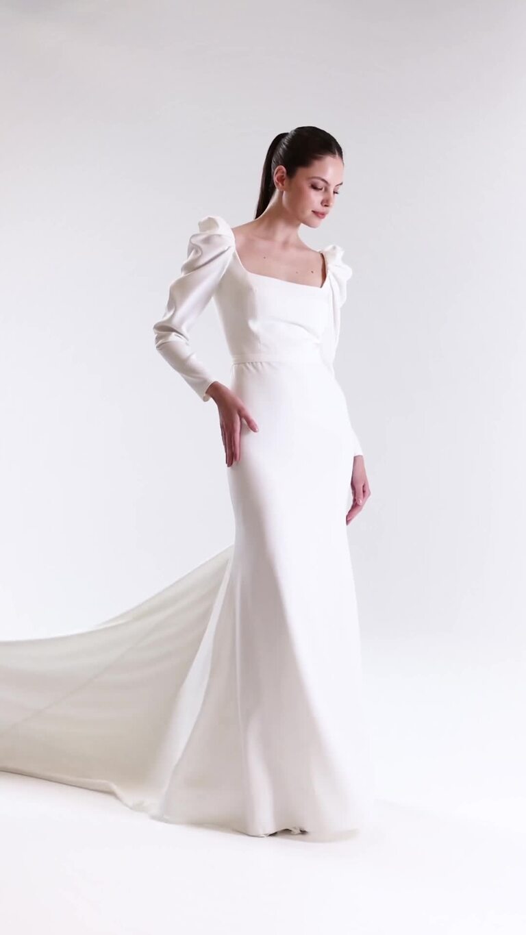Berta preview video # 2 Long Sleeve Crepe Wedding Dress Berta